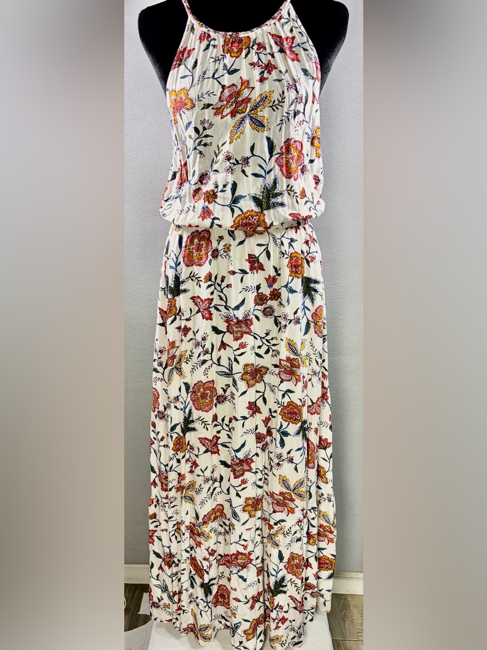 Old Navy Cream Maxi Skirt with Red & Yellow Floral Print